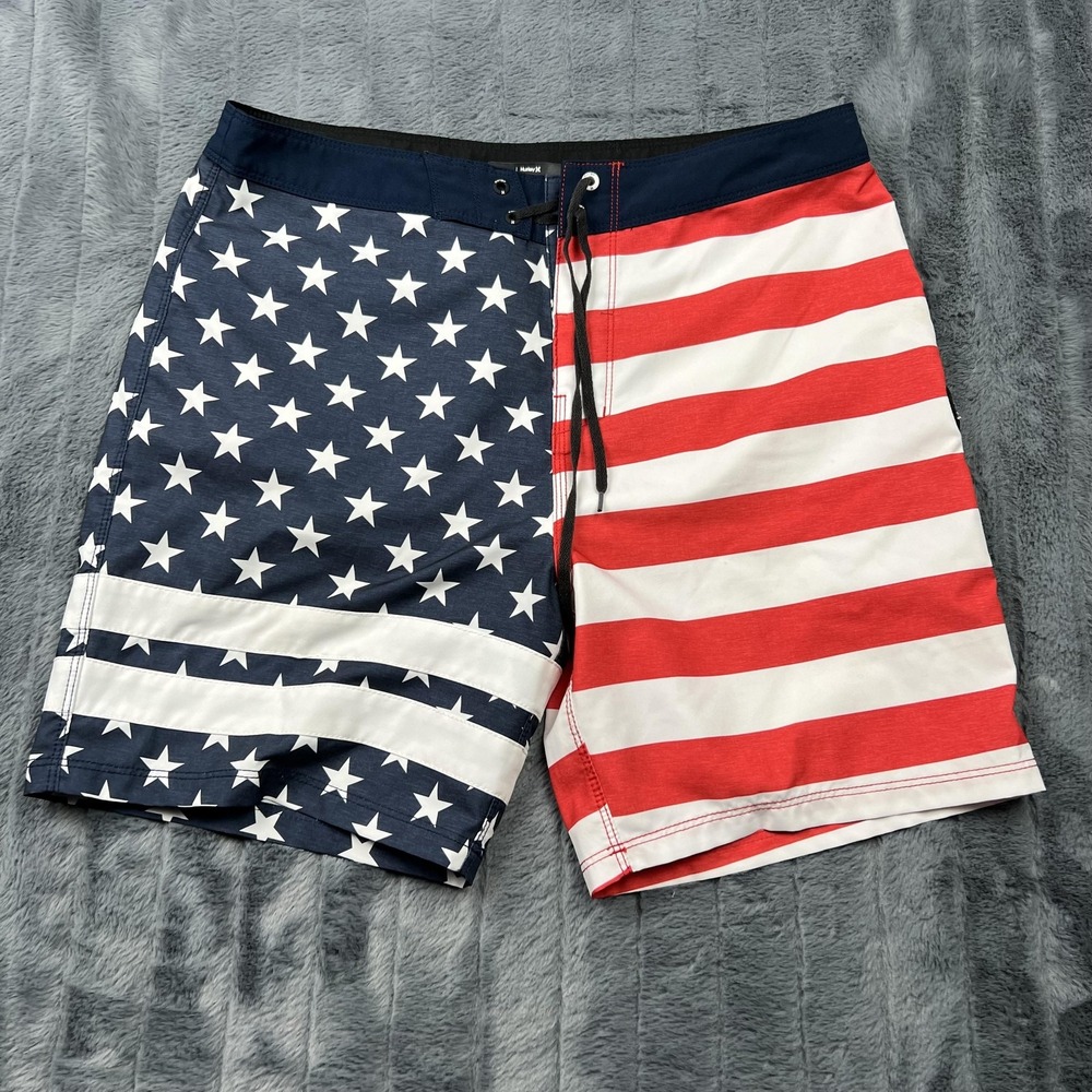 Hurley Board Shorts Mens 32 Multicolor American Flag Patriotic Swim Trunks